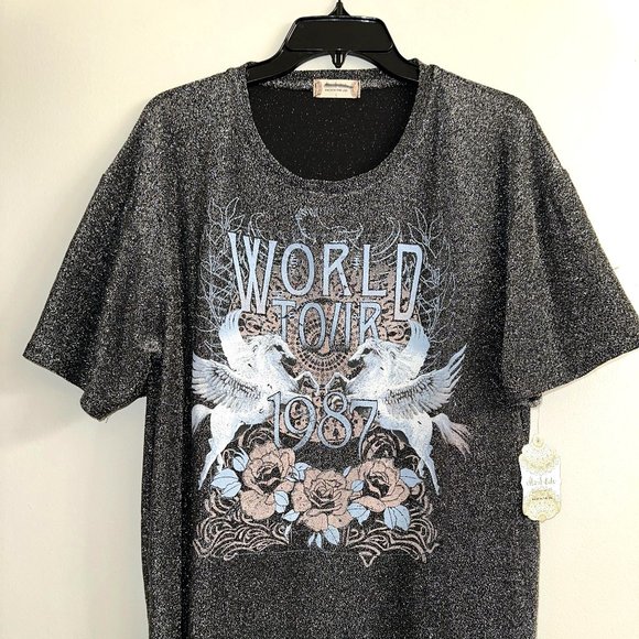 Altar'd State Dresses & Skirts - Women T-Shirts Glitter Short Sleeve Party Rhinestone long Shirt MADE IN USA